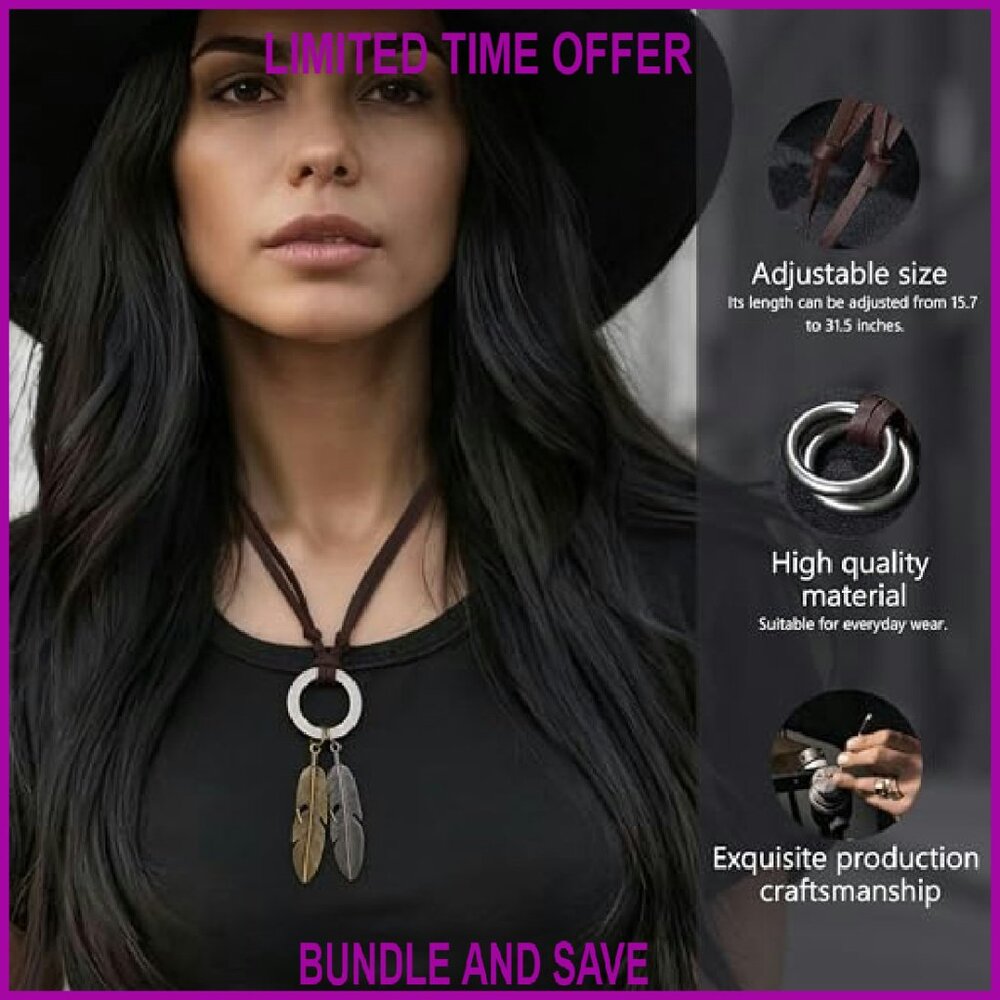 Leather Statement Necklace Set With Adjustable Le… - image 3